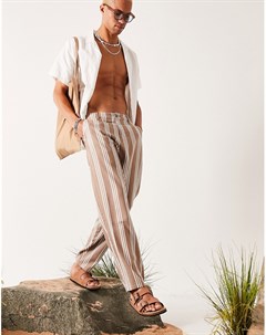 Зауженные брюки в стиле oversized с добавлением льна в бежевую полоску Asos design