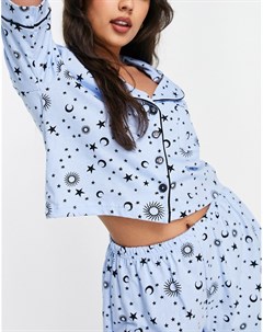 Пижамный комплект из рубашки и шортов голубого цвета с принтом звездного неба Wednesday's girl