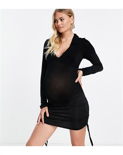 Черное облегающее пляжное платье мини со сборками Maternity Asos design