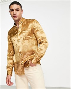 Жаккардовая рубашка классического кроя с цветочным узором бронзового цвета Asos design