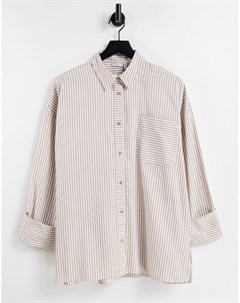 Хлопковая oversized рубашка в светло коричневую и белую полоску с длинными рукавами в винтажном стил Asos design