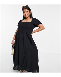 Черное платье макси с присборенным лифом и пышными рукавами ASOS DESIGN Curve Asos curve