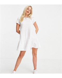 Свободное трикотажное платье белого цвета с короткими рукавами и оборками New look petite