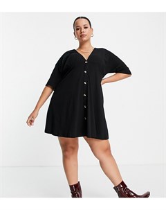 Чайное платье черного цвета с роговыми пуговицами ASOS DESIGN Curve Asos curve