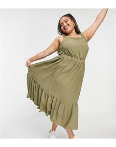 Ярусный сарафан мидакси цвета хаки со сборками на спине ASOS DESIGN Curve Asos curve