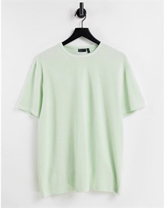 Свободная футболка из плотной ткани в рубчик светло зеленого цвета Asos design