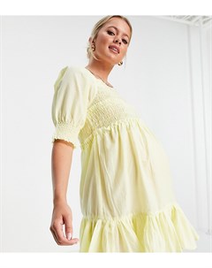 Присборенное платье мини лимонно желтого цвета с расклешенной юбкой квадратным вырезом и необработан Asos maternity
