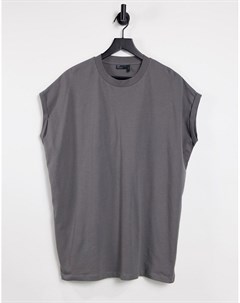 Черная выбеленная oversize футболка удлиненного кроя с отворотами на рукавах Asos design