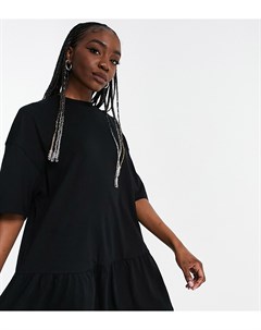 Черное платье футболка в стиле oversized с оборкой по краю ASOS DESIGN Tall Asos tall