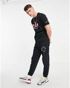 Черные джоггеры с акцентным деформированным логотипом трилистником Adidas originals