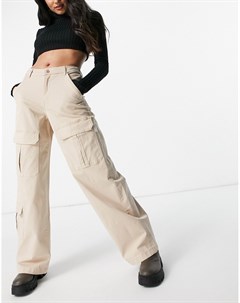 Бежевые брюки карго с широкими штанинами из органического хлопка Bershka