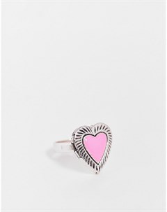 Серебристое кольцо с медальоном с розовой эмалью Designb london