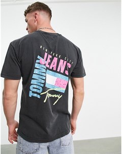Черная футболка с логотипом и фотопринтом на спине Tommy jeans