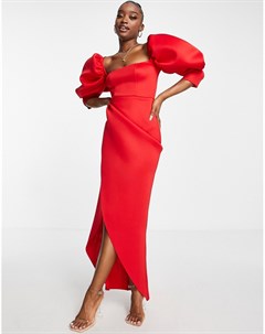 Красное платье макси с запахом и пышными рукавами Asos design