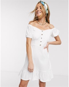 Белое ярусное платье мини с открытыми плечами Asos design