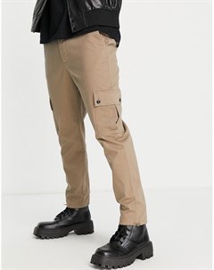 Светло коричневые суженные книзу брюки карго с пуговицами моржовый клык Asos design