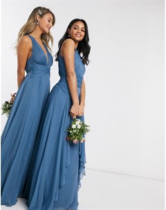 Синее платье макси со сборками Bridesmaid Asos design