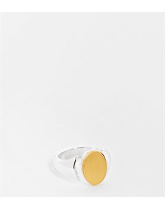 Двухцветное шлифованное кольцо печатка с покрытием из серебра и 14 каратного золота Asos design