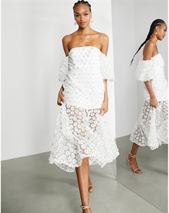 Белое платье с открытыми плечами и цветочной вышивкой Asos edition
