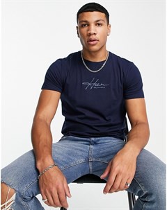 Темно синяя футболка с логотипом Hollister