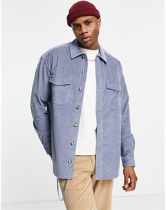 Вельветовая oversized рубашка в стиле 90 х пыльно голубого цвета с двумя карманами Asos design