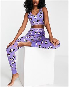 Фиолетовая пижама с бюстгальтером и леггинсами с принтом панд с сердечками Chelsea peers