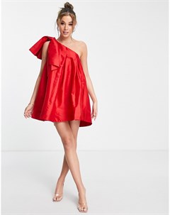 Красное платье мини на одно плечо с oversized бантом Forever new