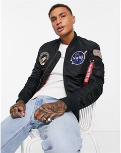 Черный облегающий бомбер со значком MA 1 VF NASA Alpha industries