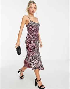 Атласное платье комбинация с разноцветным принтом зебра Miss selfridge