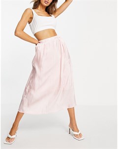 Розовая атласная юбка миди с плиссировкой Tfnc