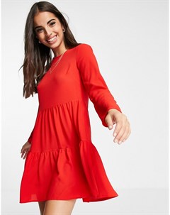 Красное ярусное платье мини с присборенной юбкой и длинными рукавами Asos design