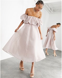 Розоватое платье миди с открытыми плечами и пышной юбкой Asos edition
