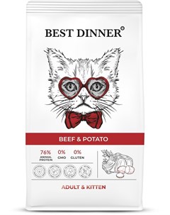Сухой корм Adult Kitten с говядиной и картофелем для котят с 1 месяца и взрослых кошек 10 кг Best dinner
