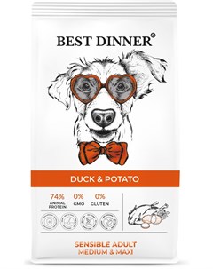 Сухой корм Sensible Adult Medium Maxi с уткой и картофелем для собак средних и крупных пород с пробл Best dinner
