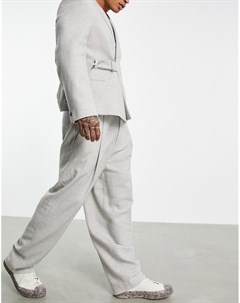 Светло серые свободные брюки с завышенной талией из саржи с добавлением шерсти Asos design