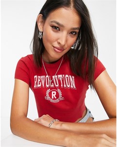 Красная футболка с принтом Revolution в университетском стиле Topshop