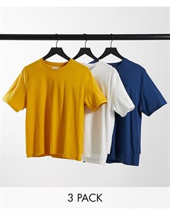Набор из 3 футболок белая синяя желтая Topman