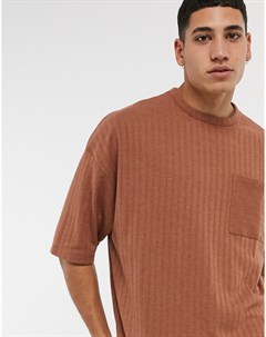 Светло коричневая плотная oversized футболка в рубчик Asos design