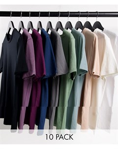 Набор из 10 разноцветных футболок из смесового органического хлопка с круглым вырезом Asos design