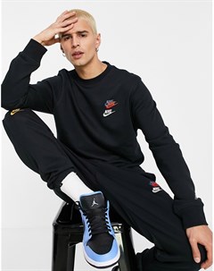 Черный флисовый свитшот с круглым вырезом и разноцветным логотипом Essential Nike