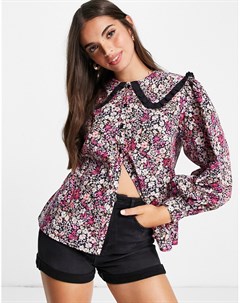 Поплиновая рубашка в стиле oversized с воротником и цветочным принтом Miss selfridge