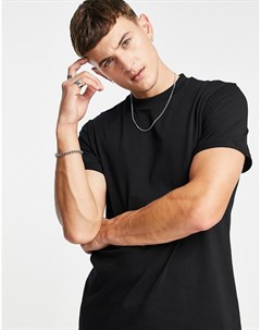 Черная футболка с круглым вырезом и отворотами на рукавах Asos design