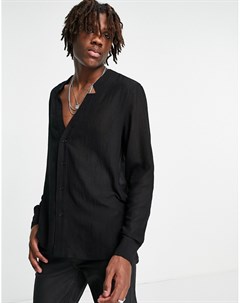 Черная прозрачная рубашка классического кроя с разрезами на горловине Asos design