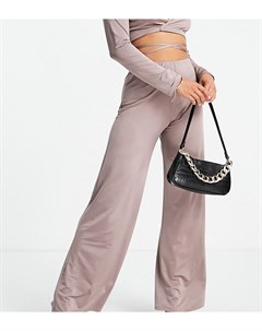 Широкие брюки из атласного трикотажа цвета мокко в стиле 00 х Petite Asos design