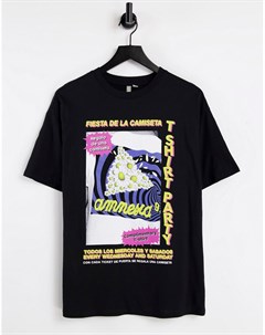 Черная oversized футболка с принтом Amnesia Asos design