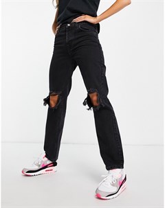 Выбеленные черные джинсы прямого кроя с заниженной талией и рваной отделкой на коленях Asos design
