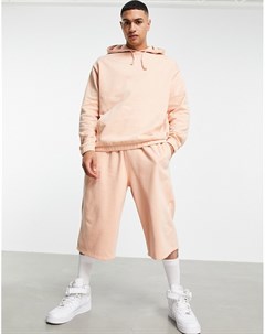 Спортивный костюм из oversized худи и удлиненных трикотажных oversized шорт оранжевого цвета Asos design