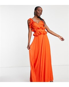 Платье макси оранжевого цвета с ярусными оборками и завязкой на спинке ASOS DESIGN Tall Asos tall