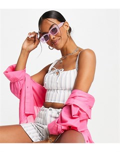 Кроп топ от комплекта с завязкой спереди в голубую полоску Missguided