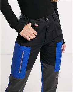 Черные брюки карго в стиле колор блок Blue revival